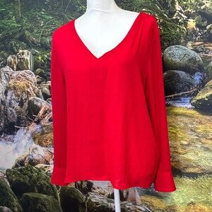 a.n.a Vibrant Red V-Neck Blouse